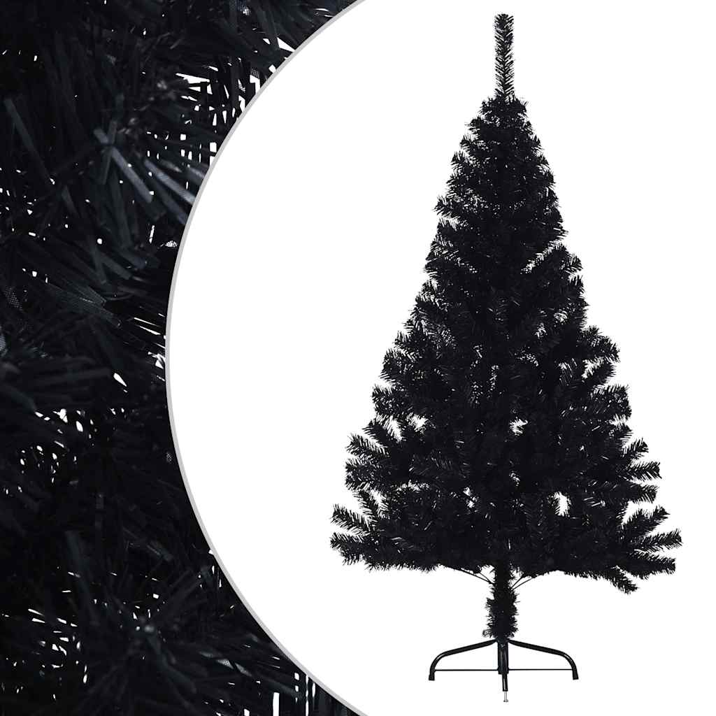 kunstigt halvt juletræ med juletræsfod 150 cm PVC sort