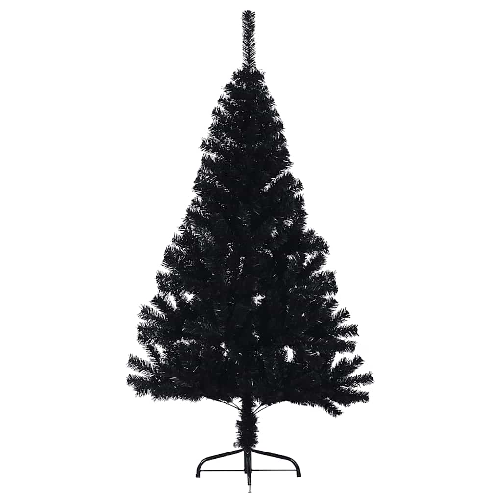 kunstigt halvt juletræ med juletræsfod 150 cm PVC sort