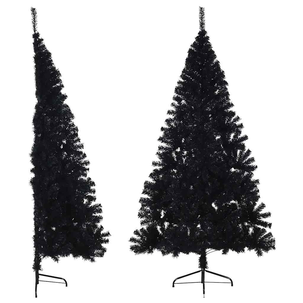 kunstigt halvt juletræ med juletræsfod 180 cm PVC sort
