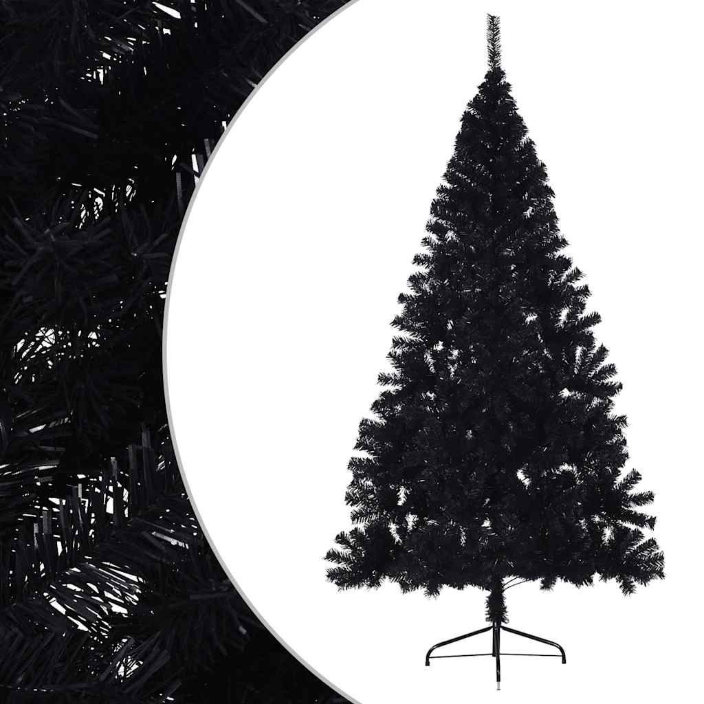 kunstigt halvt juletræ med juletræsfod 180 cm PVC sort