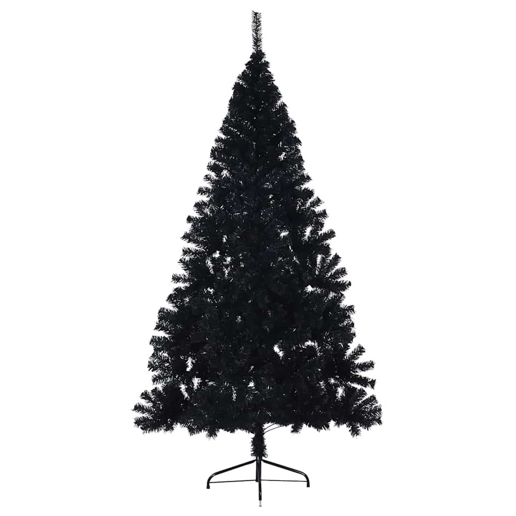 kunstigt halvt juletræ med juletræsfod 180 cm PVC sort