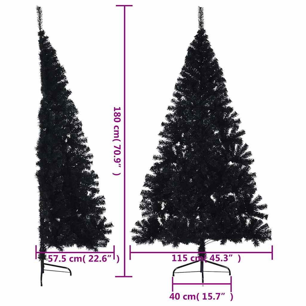 kunstigt halvt juletræ med juletræsfod 180 cm PVC sort