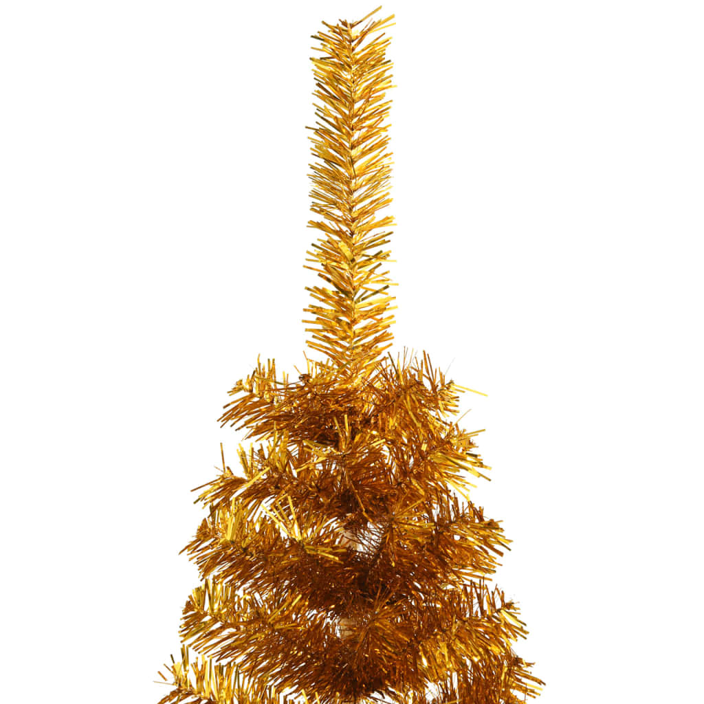 kunstigt halvt juletræ med juletræsfod 120 cm PET guldfarvet