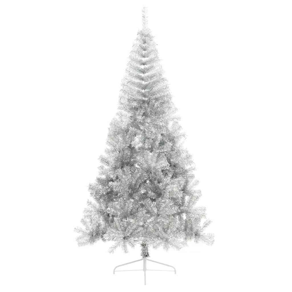 kunstigt halvt juletræ med juletræsfod 210 cm PET sølvfarvet