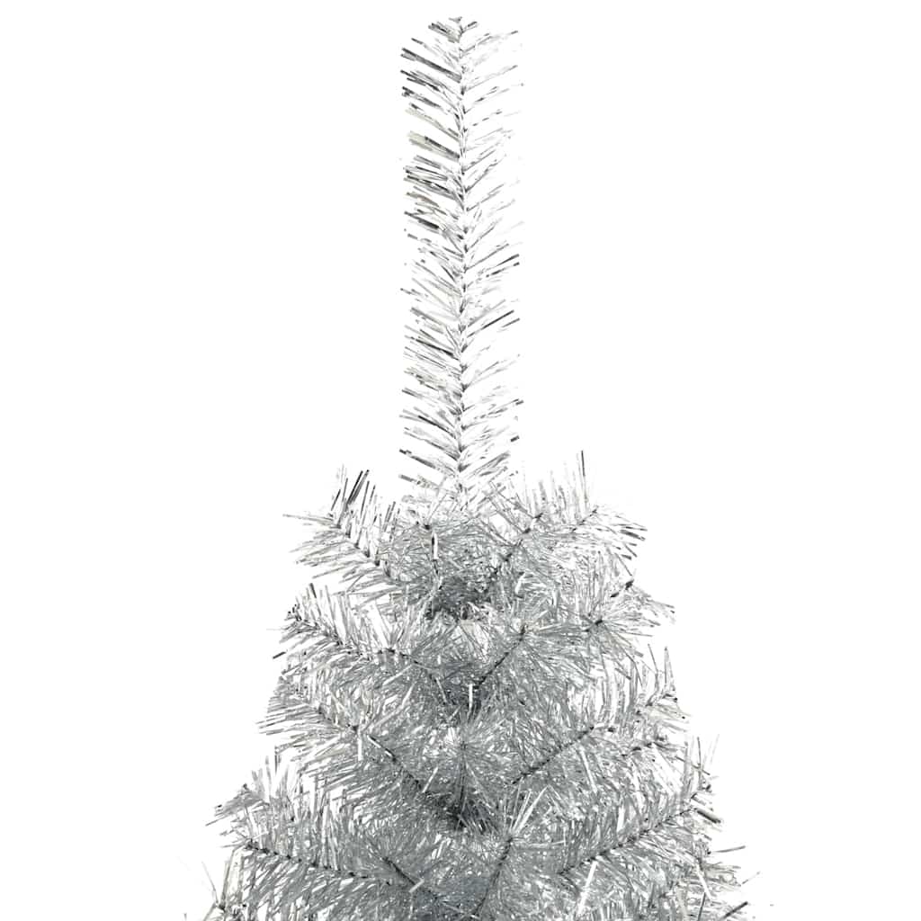 kunstigt halvt juletræ med juletræsfod 210 cm PET sølvfarvet