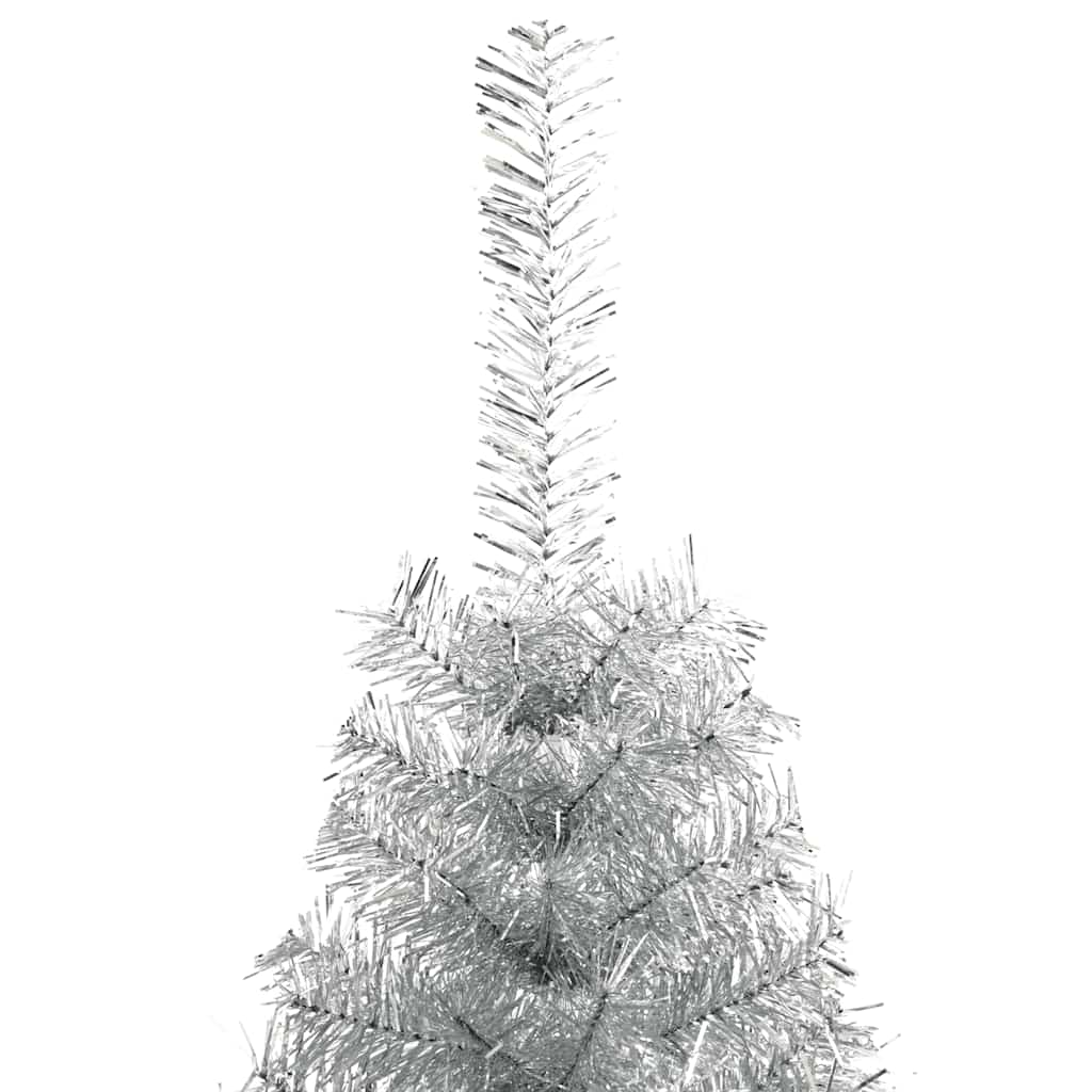 kunstigt halvt juletræ med juletræsfod 240 cm PET sølvfarvet