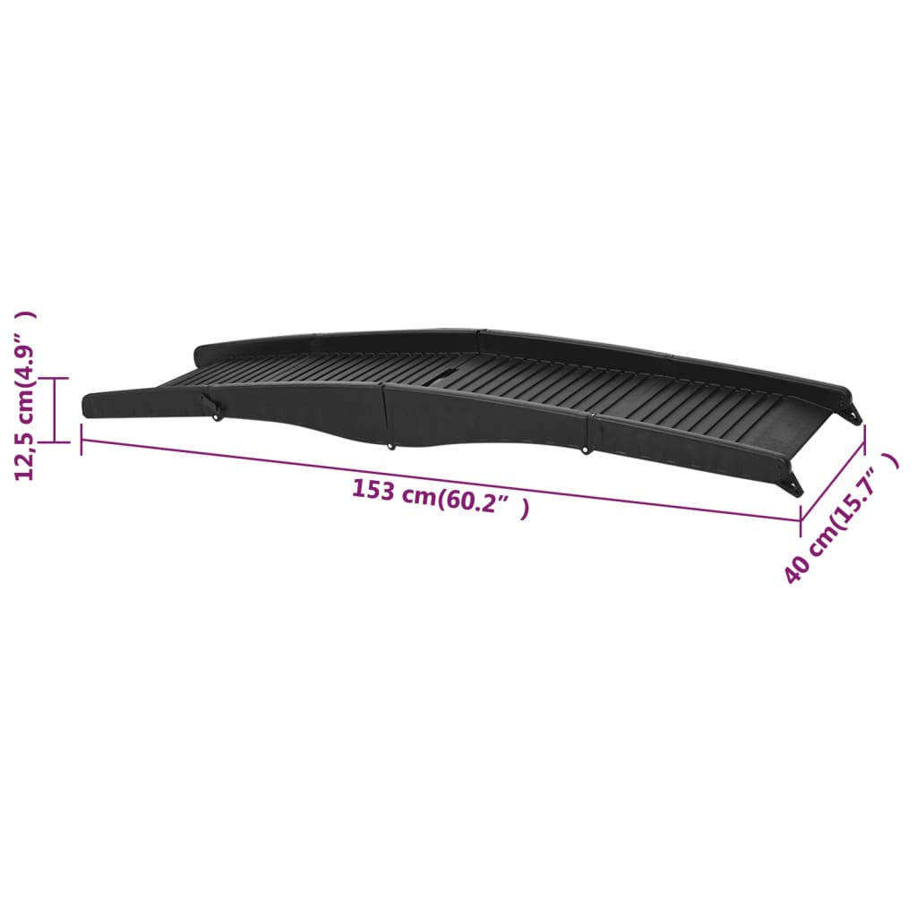 foldbar hunderampe 153x40x12,5 cm plastik sort