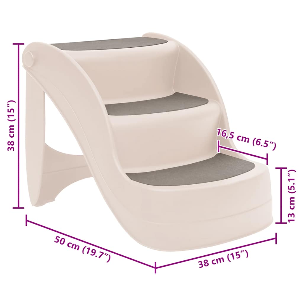foldbar hundetrappe 3 trin 50x38x38 cm plastik cremefarvet