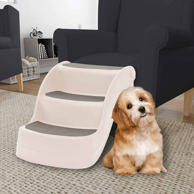 foldbar hundetrappe 3 trin 50x38x38 cm plastik cremefarvet