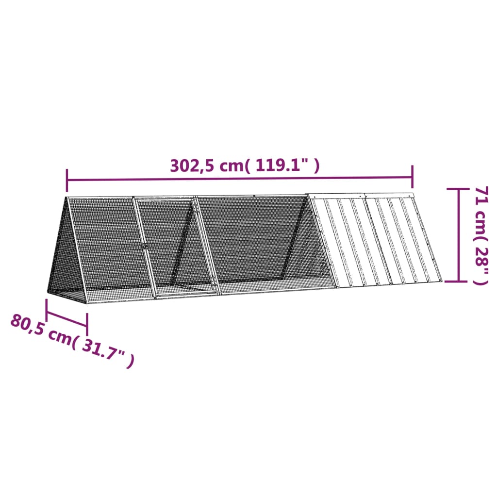 kaninbur antracit 302,5x80,5x71 cm galvaniseret stål