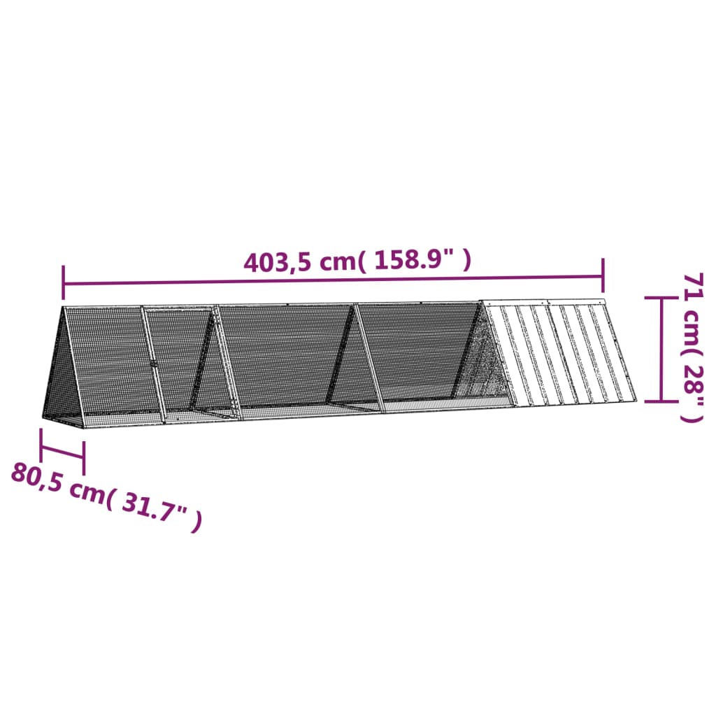 kaninbur 403,5x80,5x71 cm galvaniseret stål grå