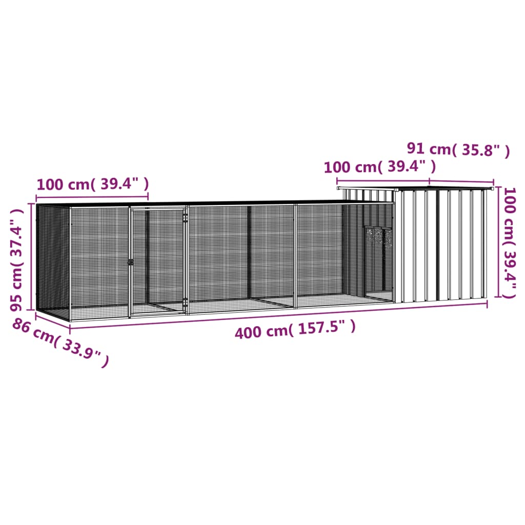 hønsegård 400x91x100 cm galvaniseret stål antracitgrå