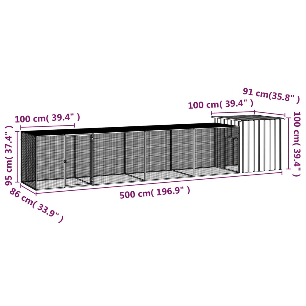 hønsegård 500x91x100 cm galvaniseret stål antracitgrå