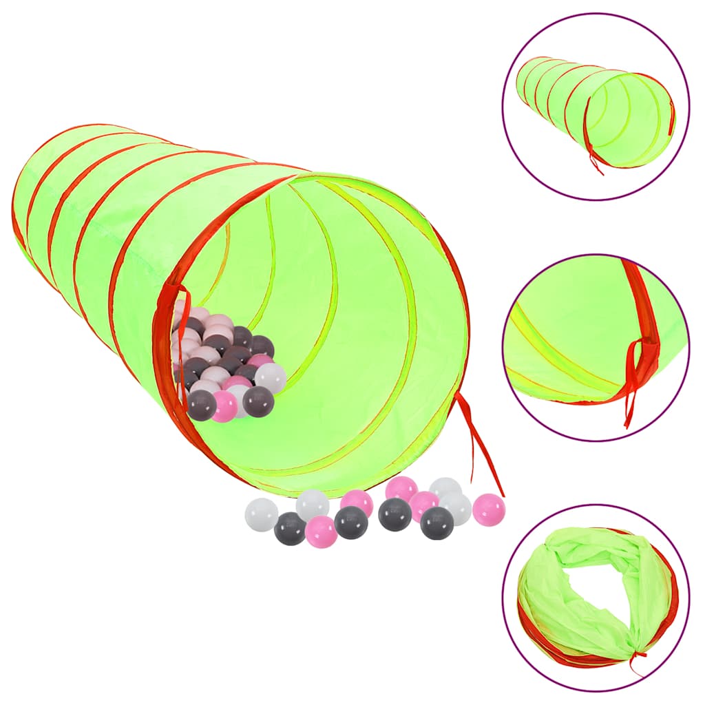 legetunnel til børn 175 cm 250 bolde polyester grøn