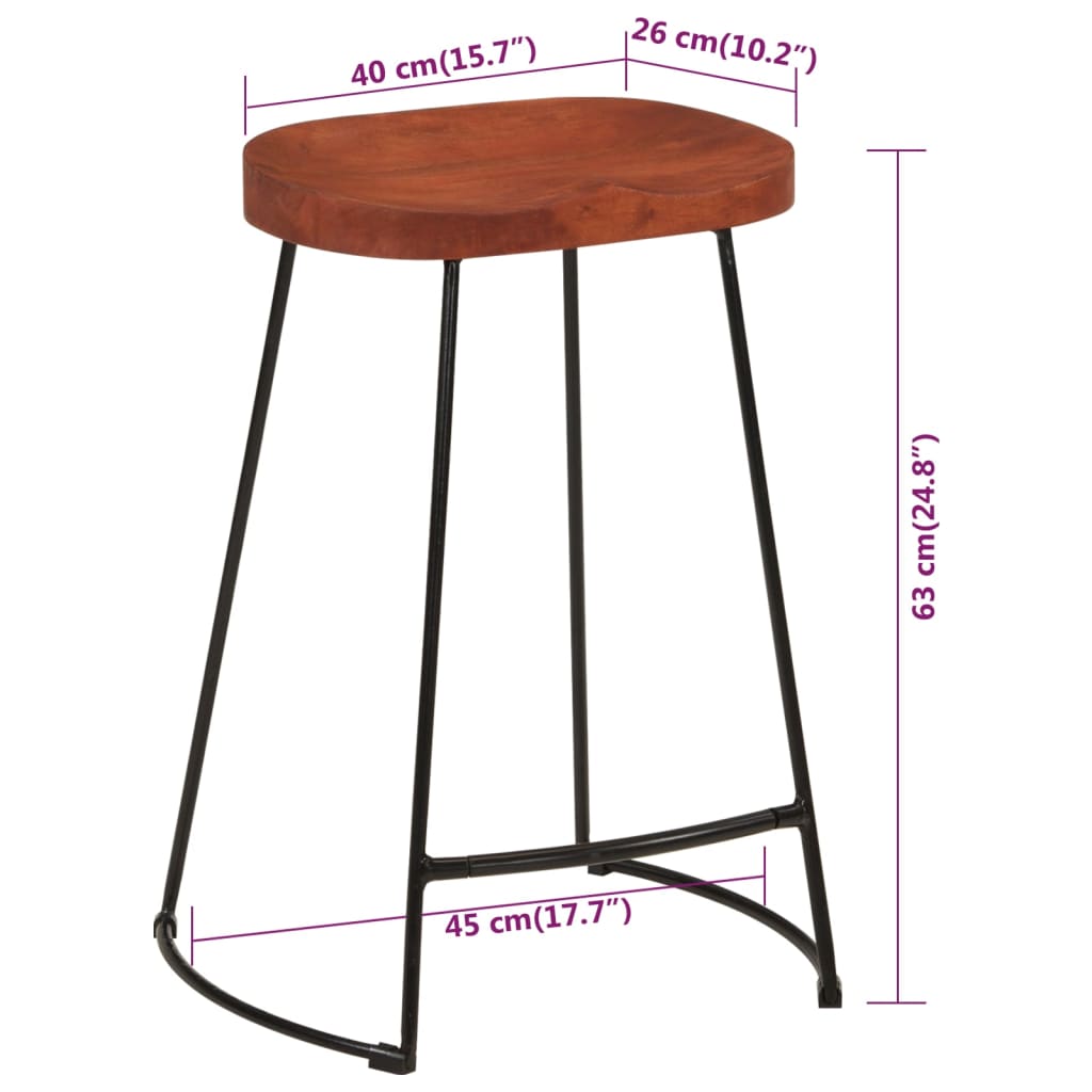 Gavin-barstole 2 stk. 45x40x63 cm massivt mangotræ