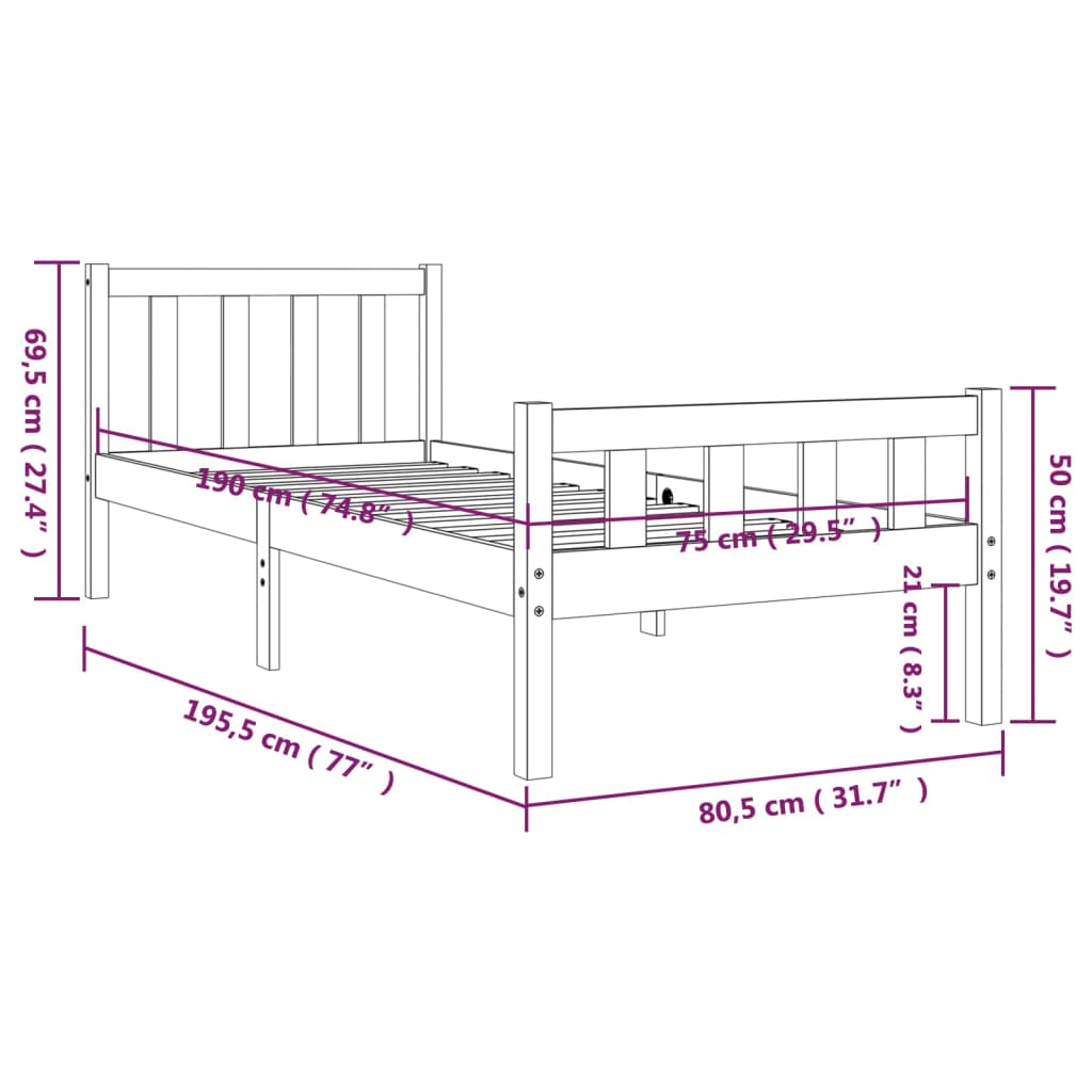 sengeramme 75x190 cm massivt træ