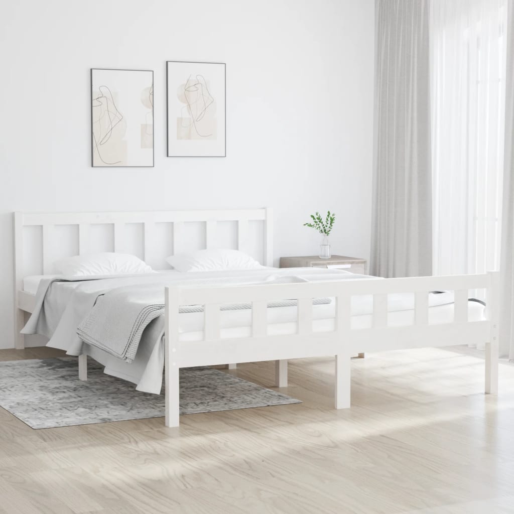 sengeramme 150x200 cm King Size massivt fyrretræ hvid