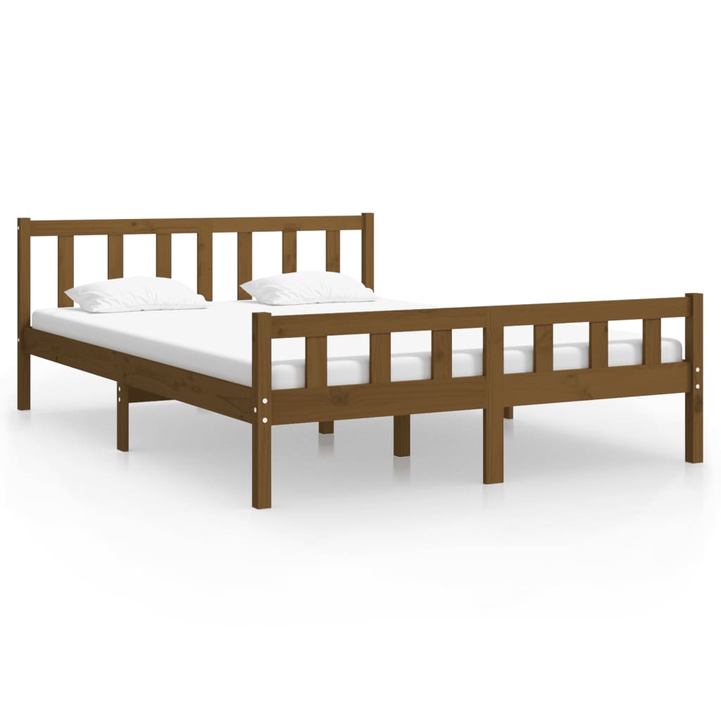 sengeramme 150x200 cm King Size massivt træ gyldenbrun