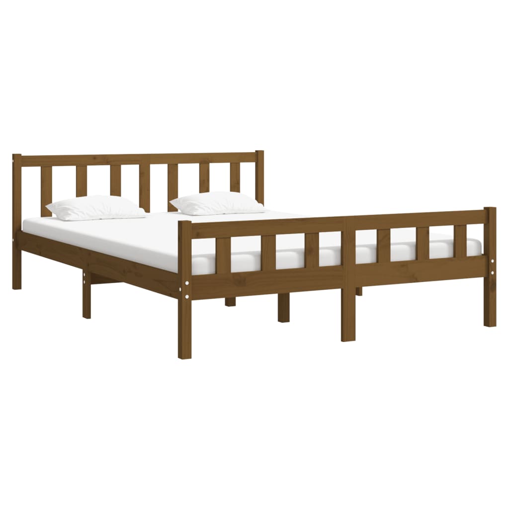 sengeramme 150x200 cm King Size massivt træ gyldenbrun