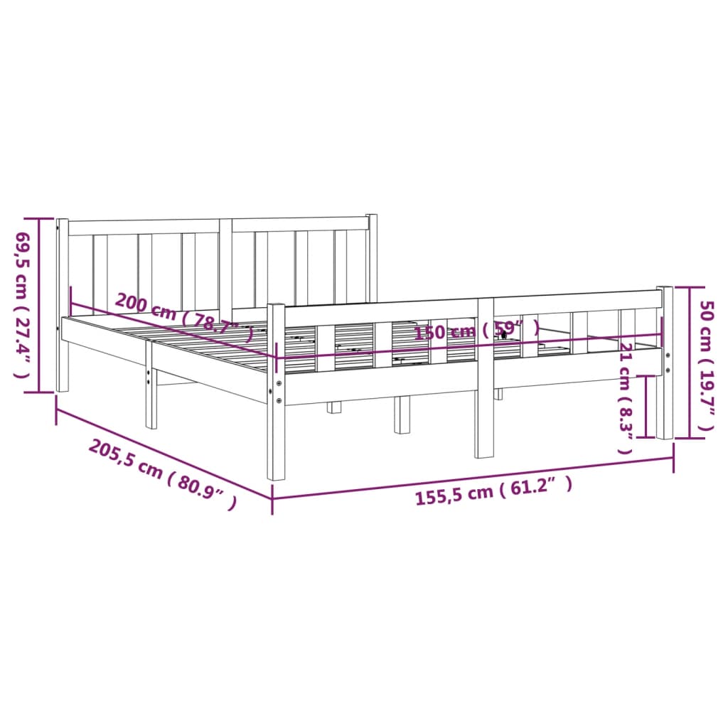 sengeramme 150x200 cm King Size massivt træ gyldenbrun