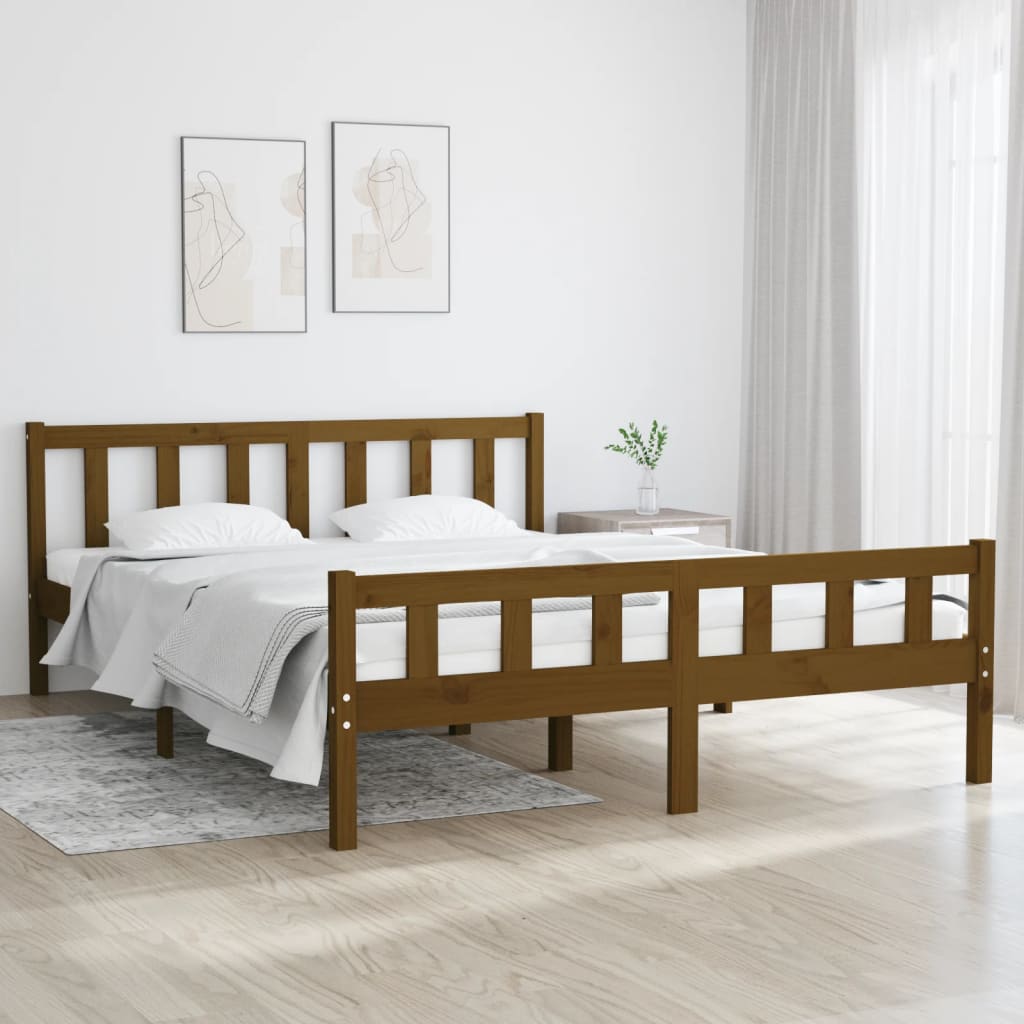 sengeramme 150x200 cm King Size massivt træ gyldenbrun