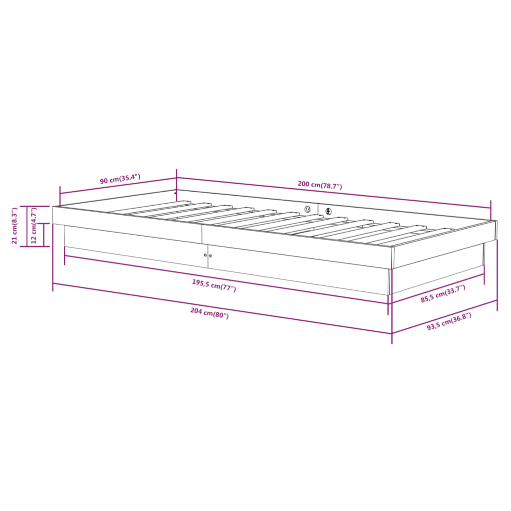 sengeramme 90x200 cm massivt træ hvid