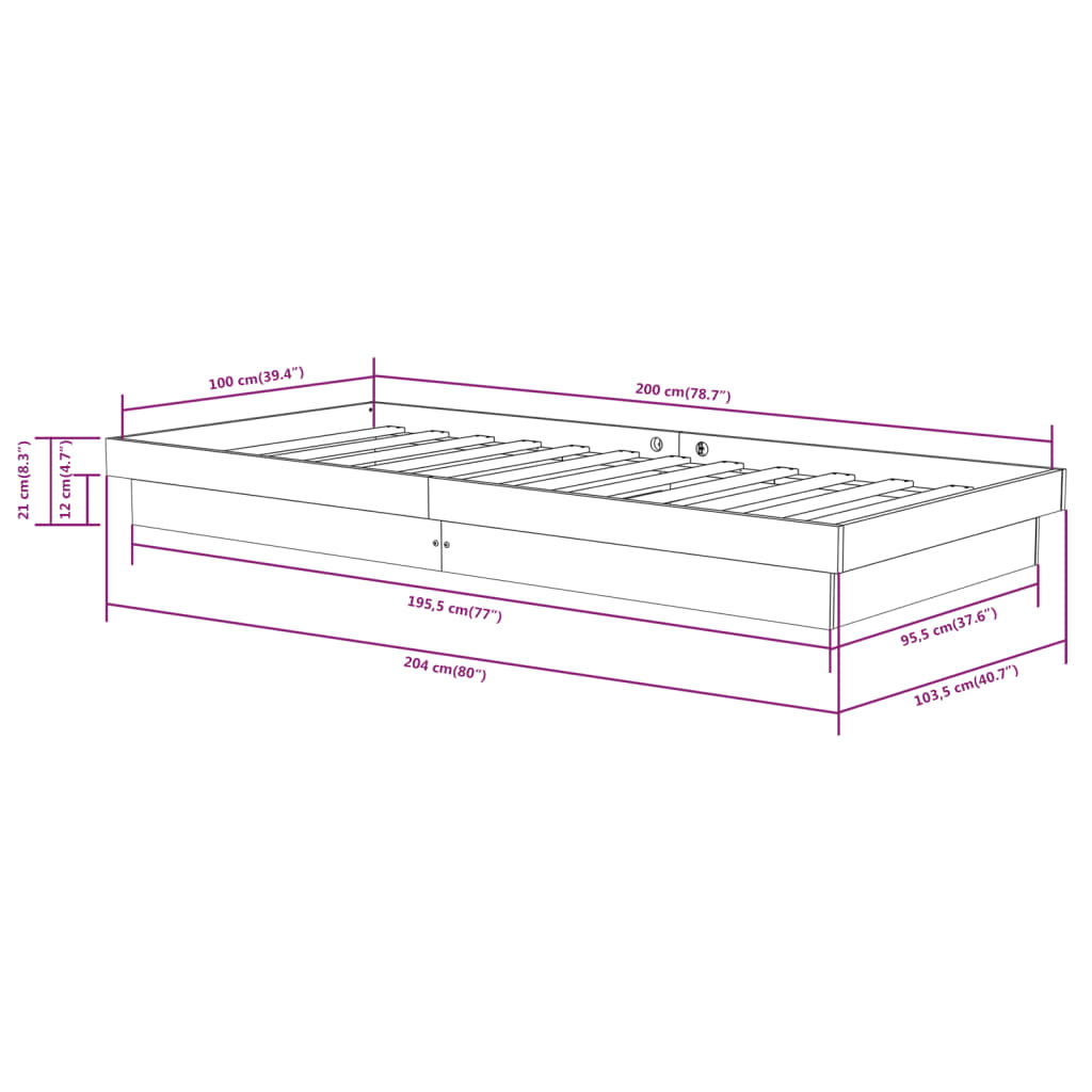 sengeramme 100x200 cm massivt træ sort