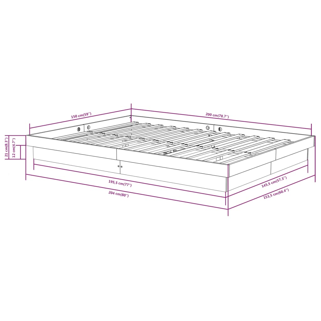 sengeramme 150x200 cm King Size massivt fyrretræ hvid