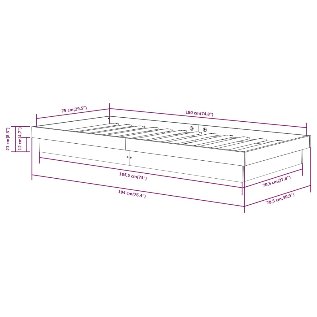 sengeramme 75x190 cm Small Single massivt træ sort