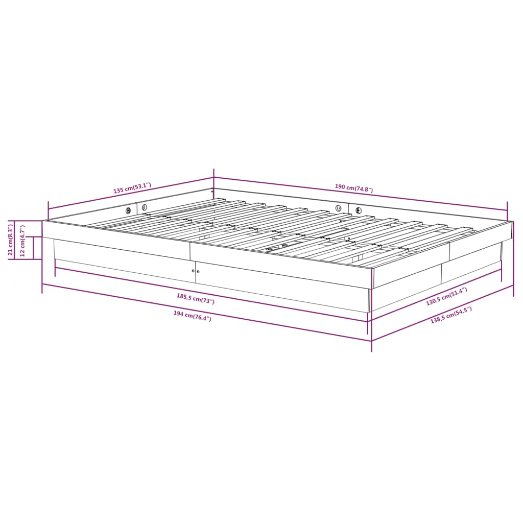 sengeramme 135x190 cm dobbelt massivt fyrretræ hvid