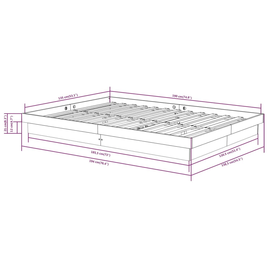 sengeramme 135x190 cm Double massivt fyrretræ grå