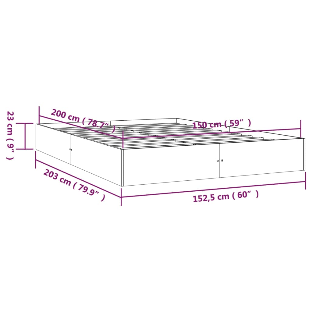sengeramme 150x200 cm King Size massivt fyrretræ hvid