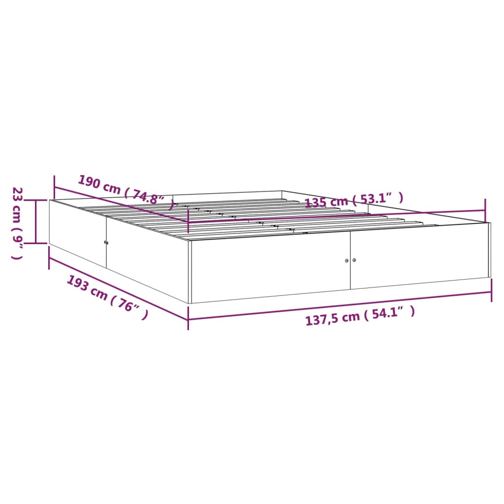 sengeramme 135x190 cm massivt træ