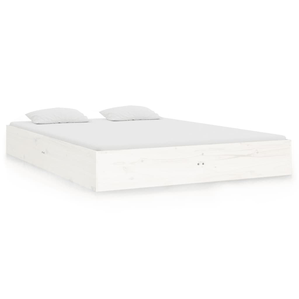 sengeramme 135x190 cm dobbelt massivt fyrretræ hvid