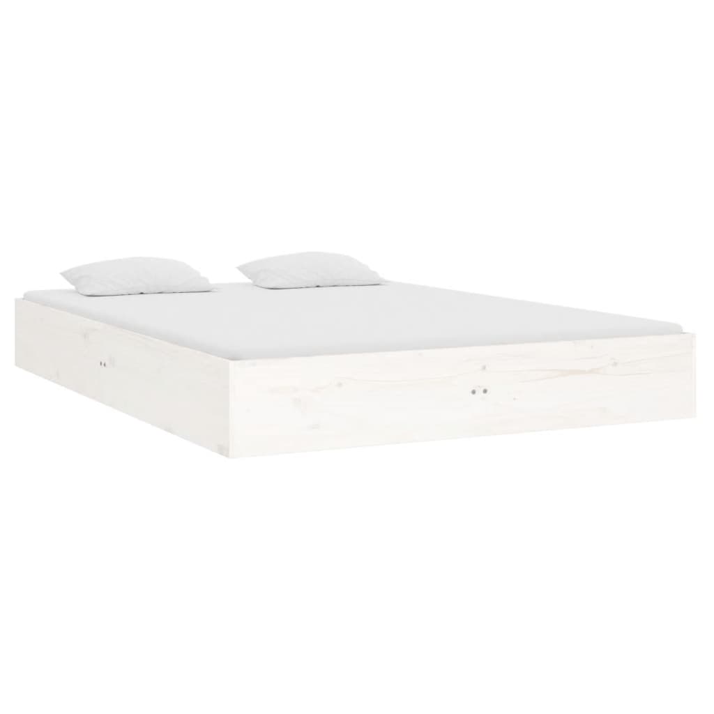 sengeramme 135x190 cm dobbelt massivt fyrretræ hvid