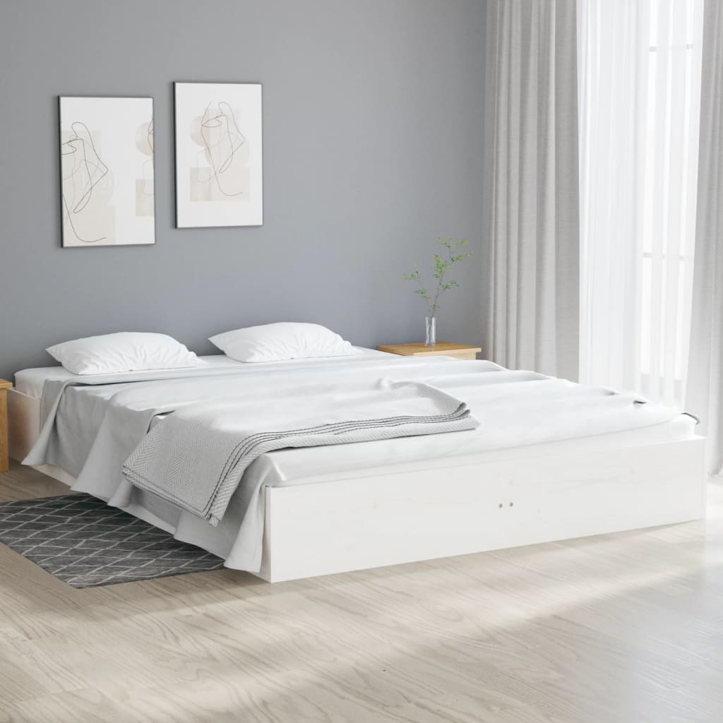 sengeramme 135x190 cm dobbelt massivt fyrretræ hvid