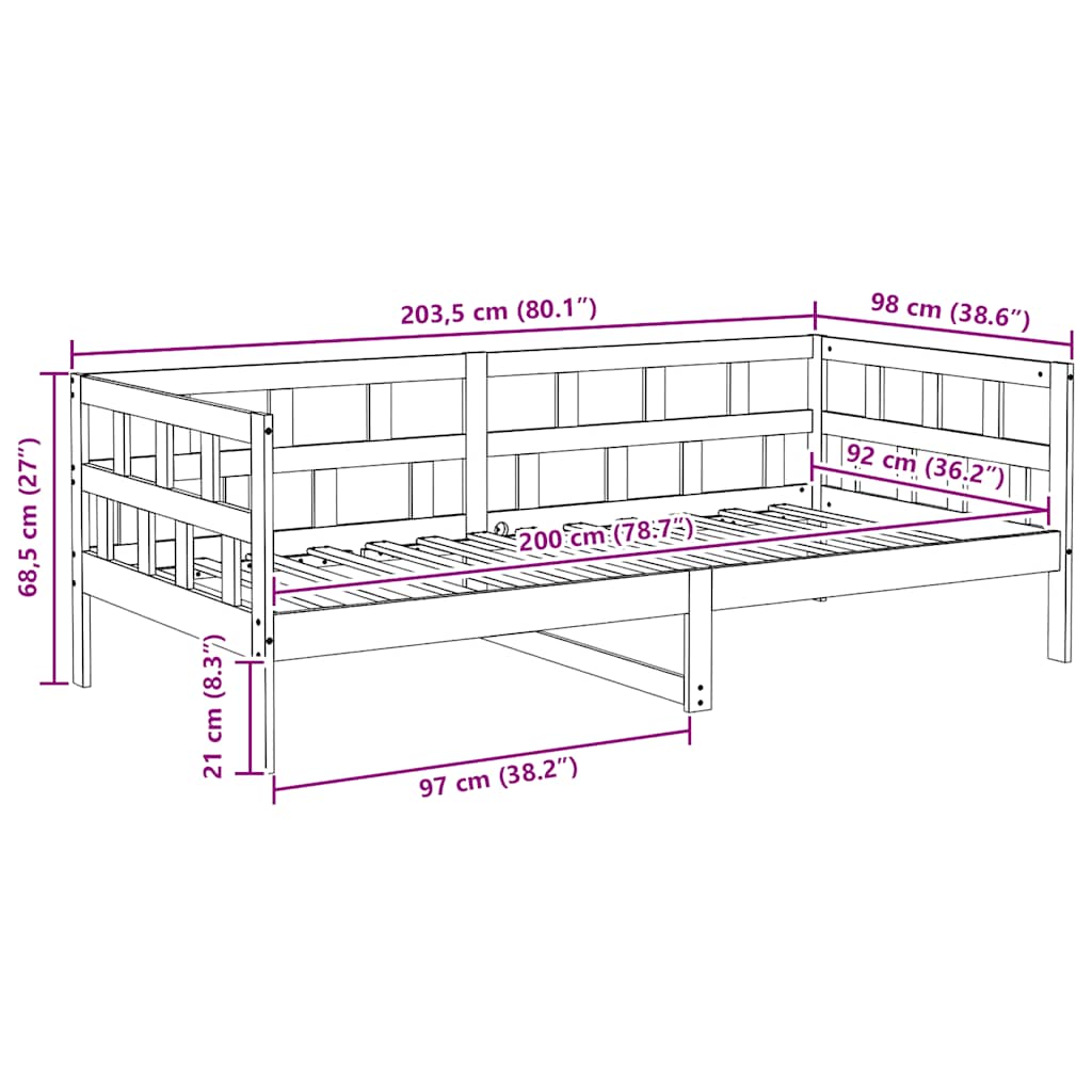 daybed 90x200 cm massivt fyrretræ hvid