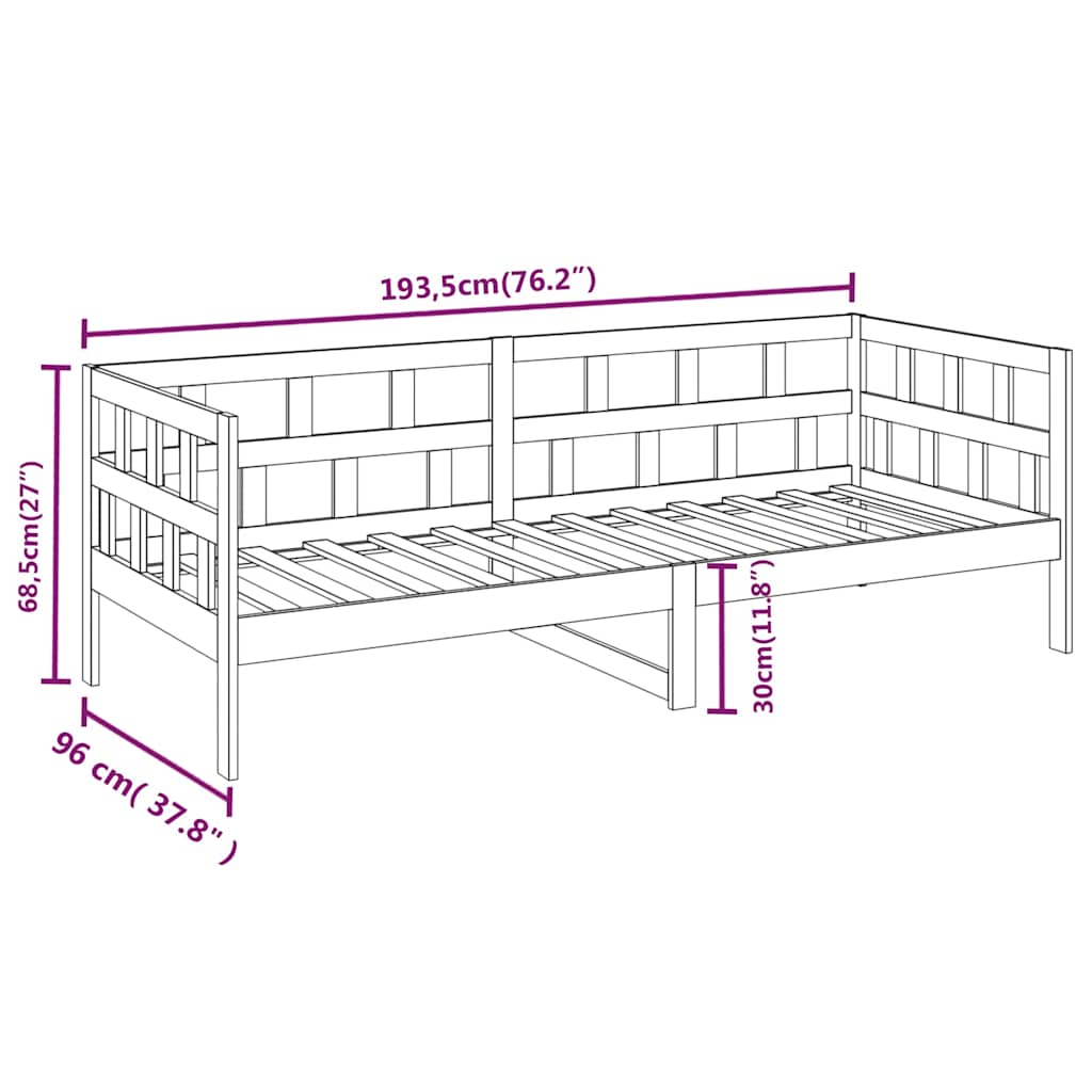 daybed massivt fyrretræ 90x190 cm