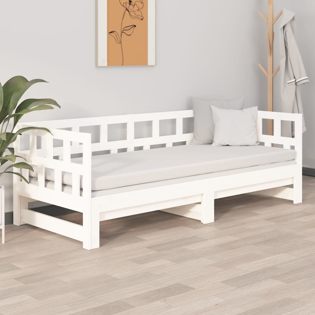 daybed med udtræk 2x(90x200) cm massivt fyrretræ hvid