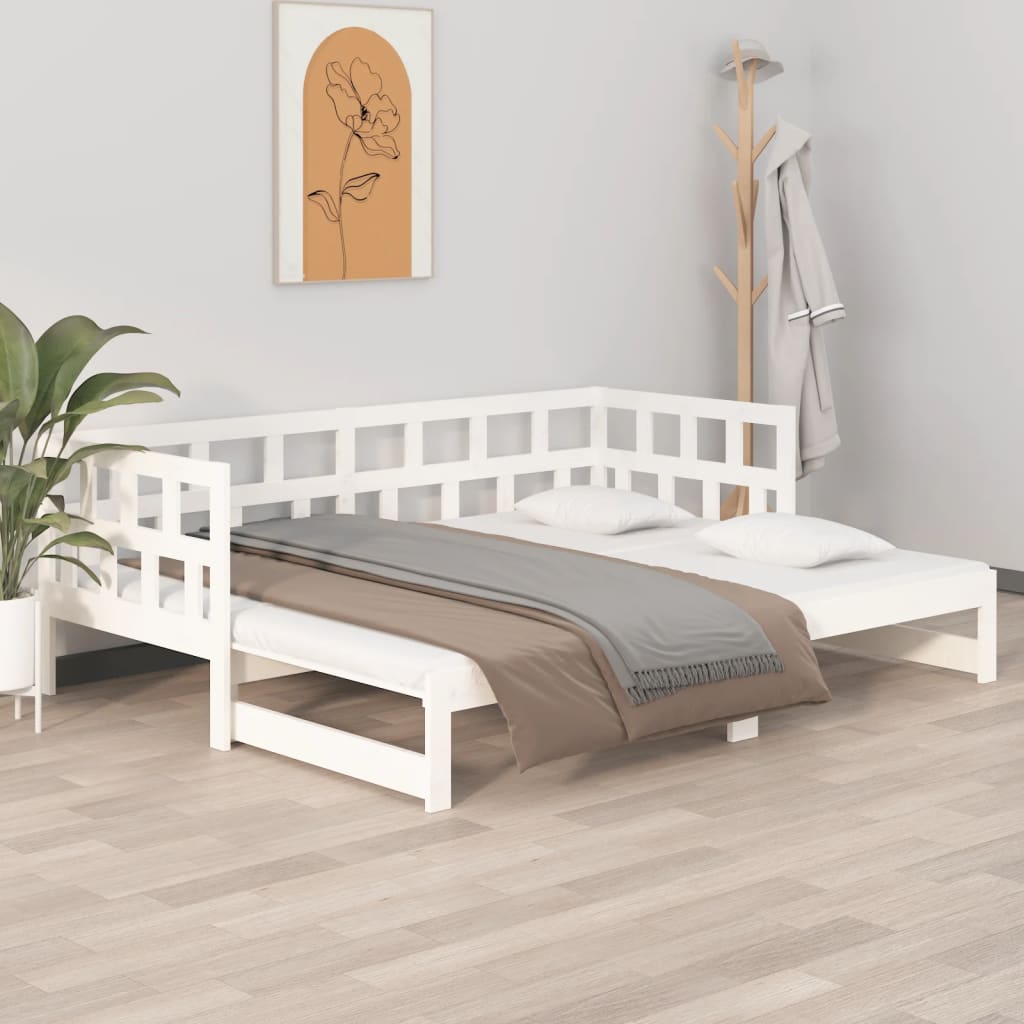 daybed med udtræk 2x(90x200) cm massivt fyrretræ hvid