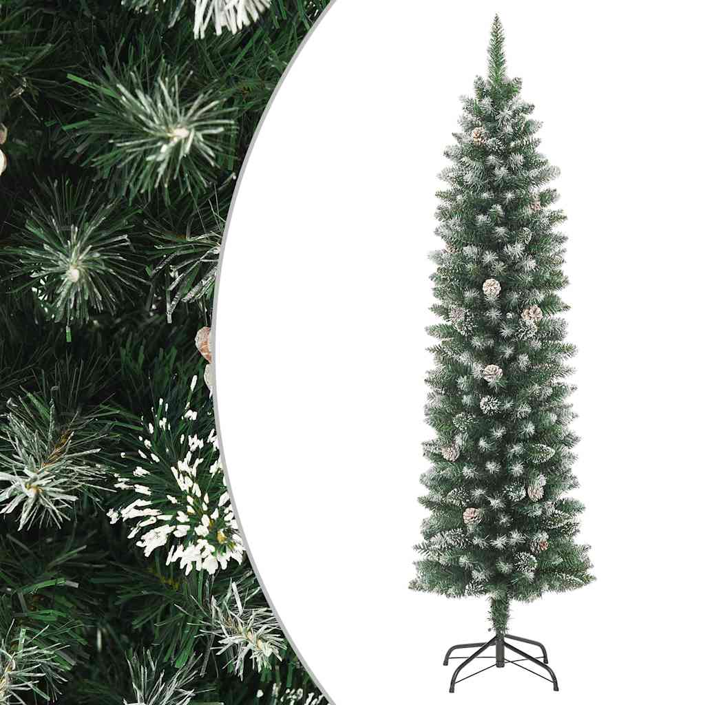 kunstigt smalt juletræ med juletræsfod 180 cm PVC