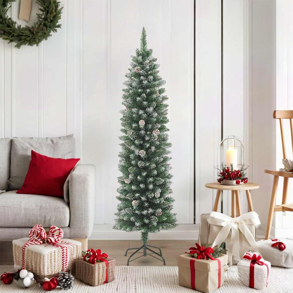 kunstigt smalt juletræ med juletræsfod 180 cm PVC
