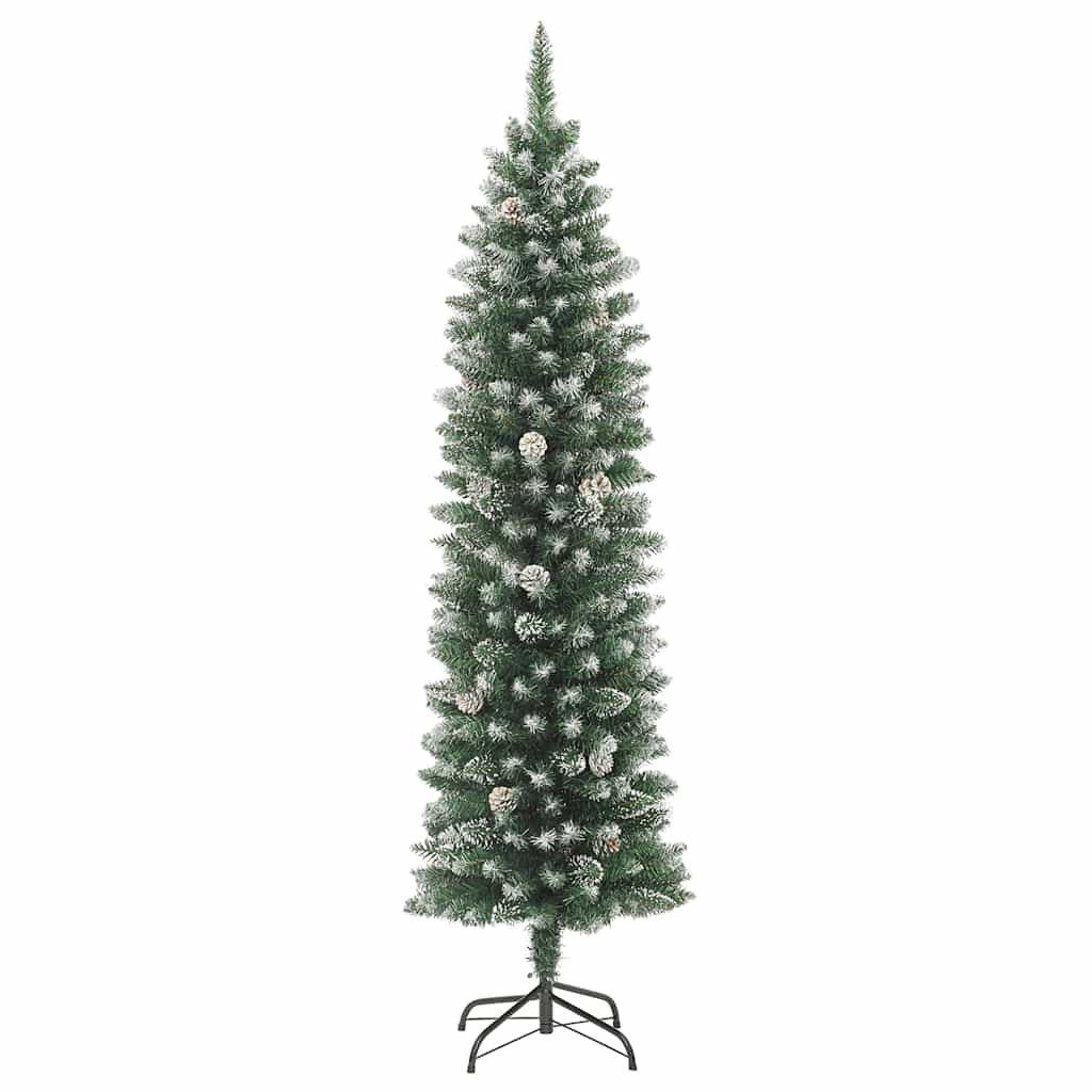 kunstigt smalt juletræ med juletræsfod 180 cm PVC