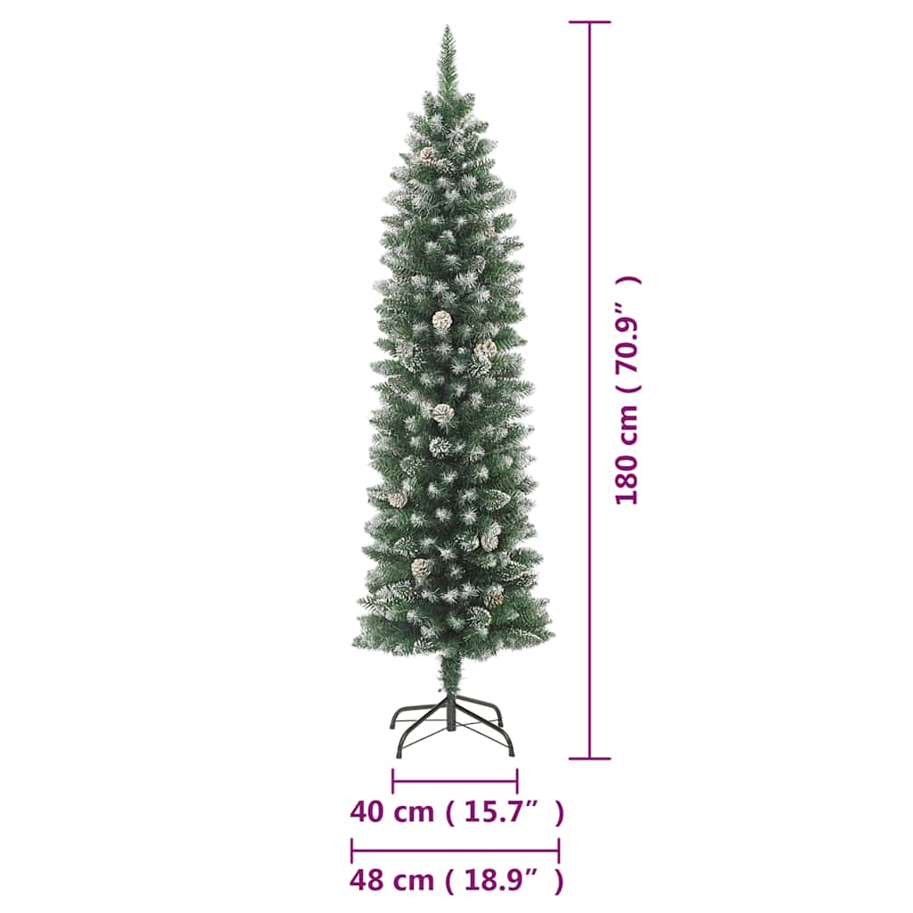 kunstigt smalt juletræ med juletræsfod 180 cm PVC