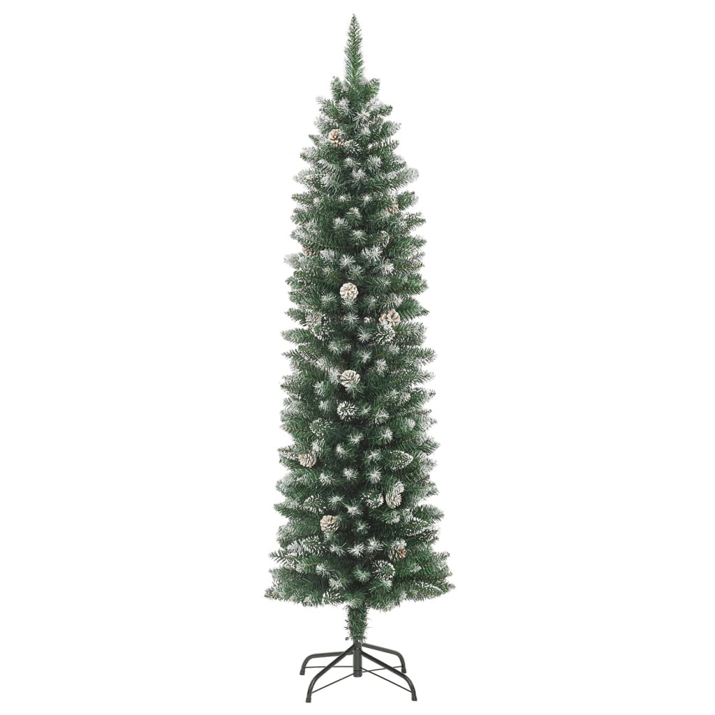 kunstigt smalt juletræ med juletræsfod 210 cm PVC