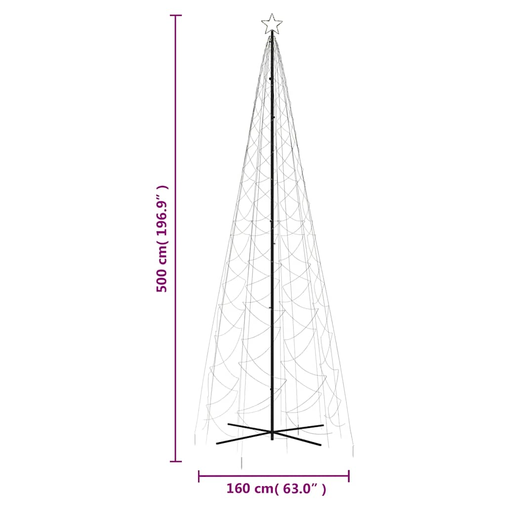 kegleformet juletræ 160x500 cm 1400 LED'er varmt hvidt lys