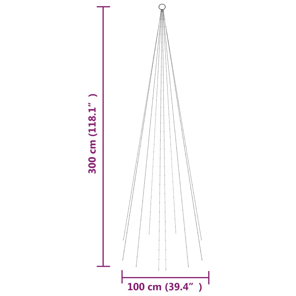 juletræ til flagstang 310 LED'er 300 cm varmt hvidt lys
