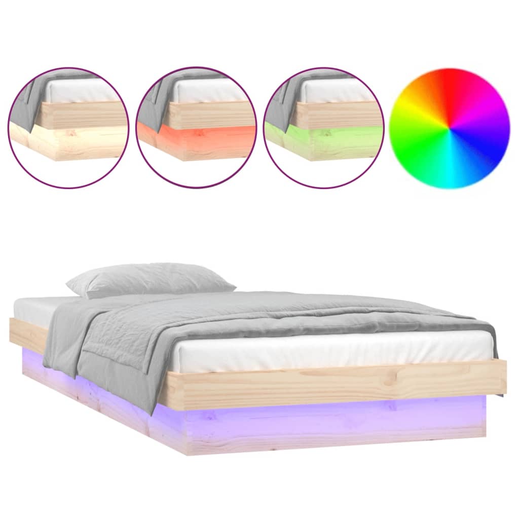 sengeramme med LED-lys 90x200 cm massivt træ