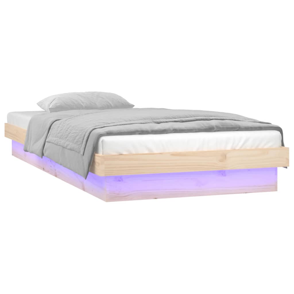 sengeramme med LED-lys 90x200 cm massivt træ