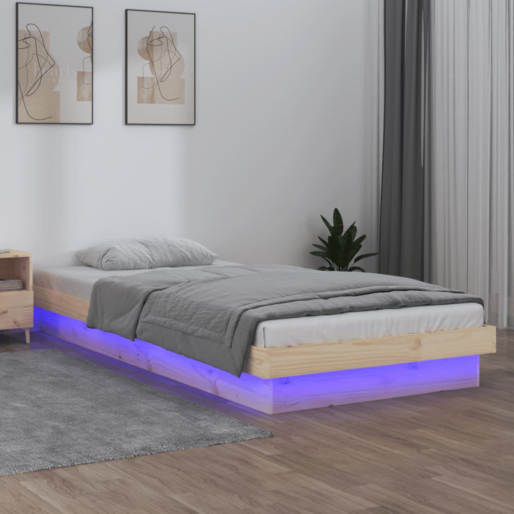 sengeramme med LED-lys 90x200 cm massivt træ